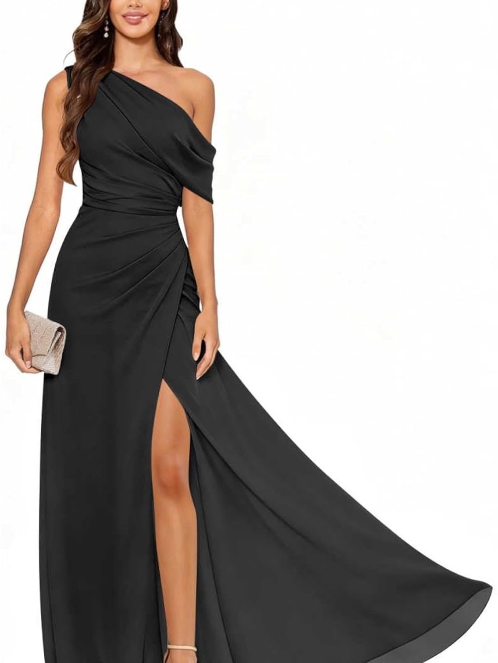 One-Shoulder Black Evening Gown - Elegant Formal Dress